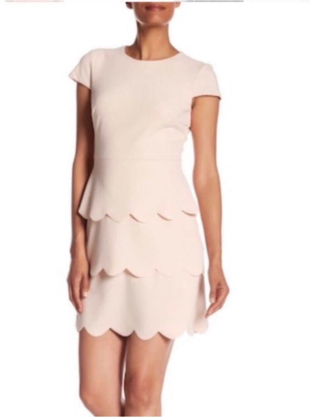 Vince Camuto Scallop Tiered Dress Blush Pink Fit & Flare Size 4